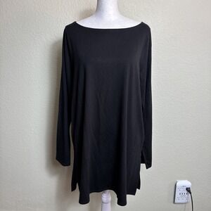 Eileen Fisher Womens Long Tunic T-Shirt Size M Black Long Sleeve Lyocell/Spandex